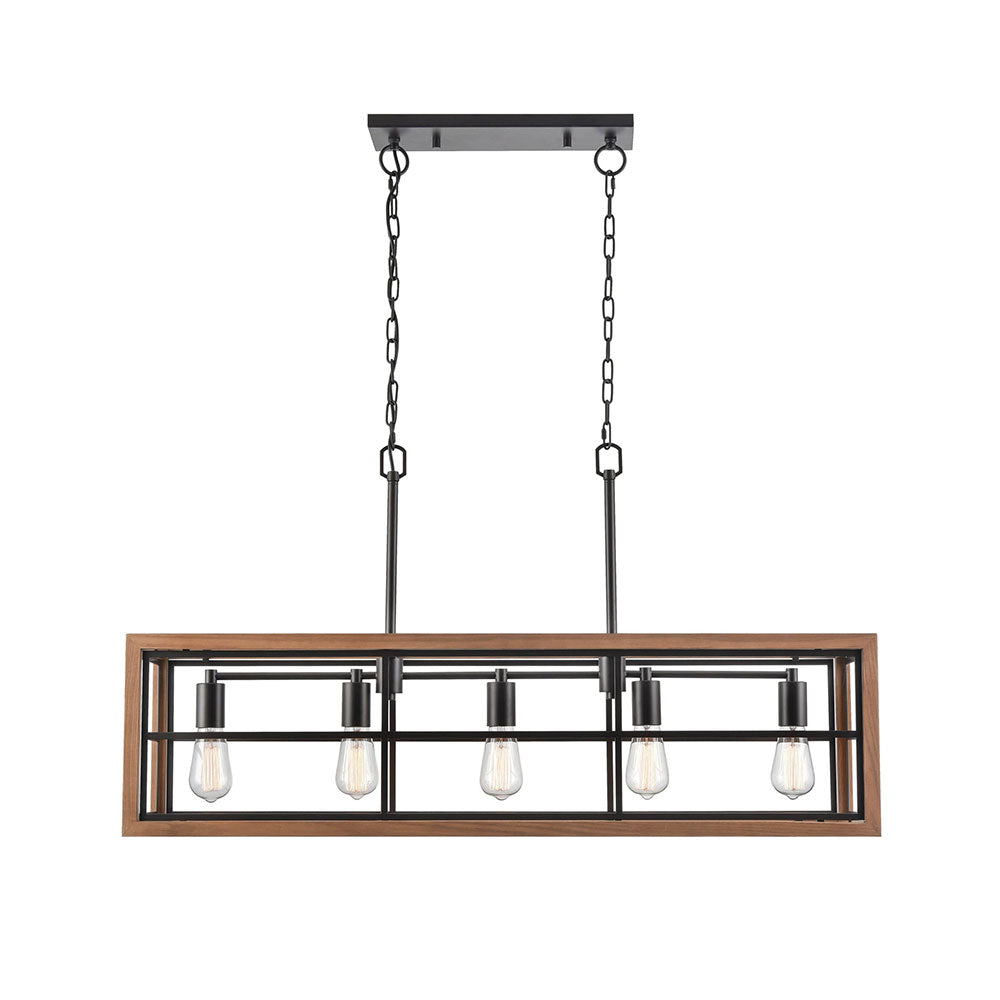 Interior Rectangular 5 Light Pendant Medium Oak Wood With Oil Rubbed Bronze - BANQUET1