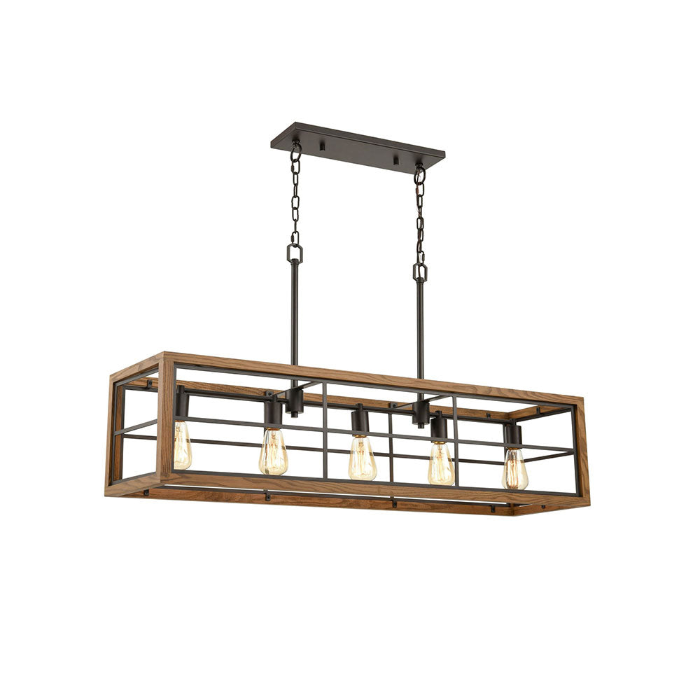 Interior Rectangular 5 Light Pendant Medium Oak Wood With Oil Rubbed Bronze - BANQUET1