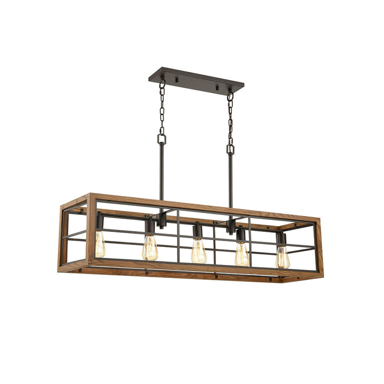 Interior Rectangular 5 Light Pendant Medium Oak Wood With Oil Rubbed Bronze - BANQUET1