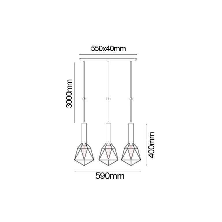 Diamond Iron Cage 3 Light Pendant Black - Blackband1x3