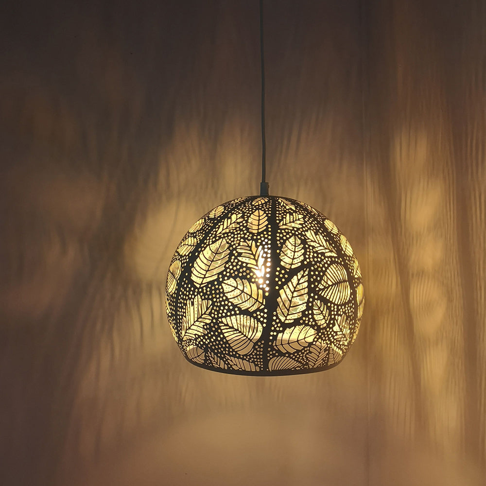 Bohemian Embossed Dome Shape Pendant White - BOTANICA01