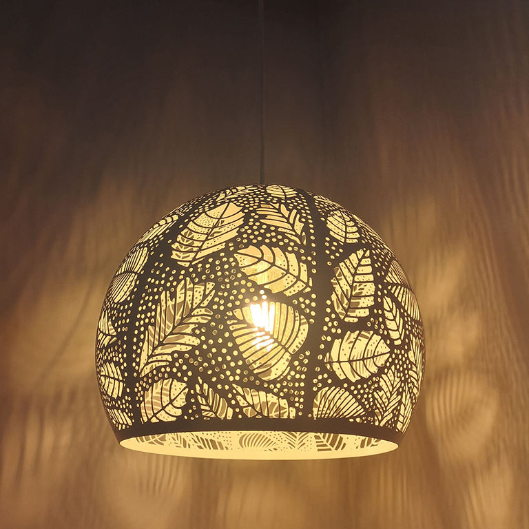 Bohemian Embossed Dome Shape Pendant White - BOTANICA01