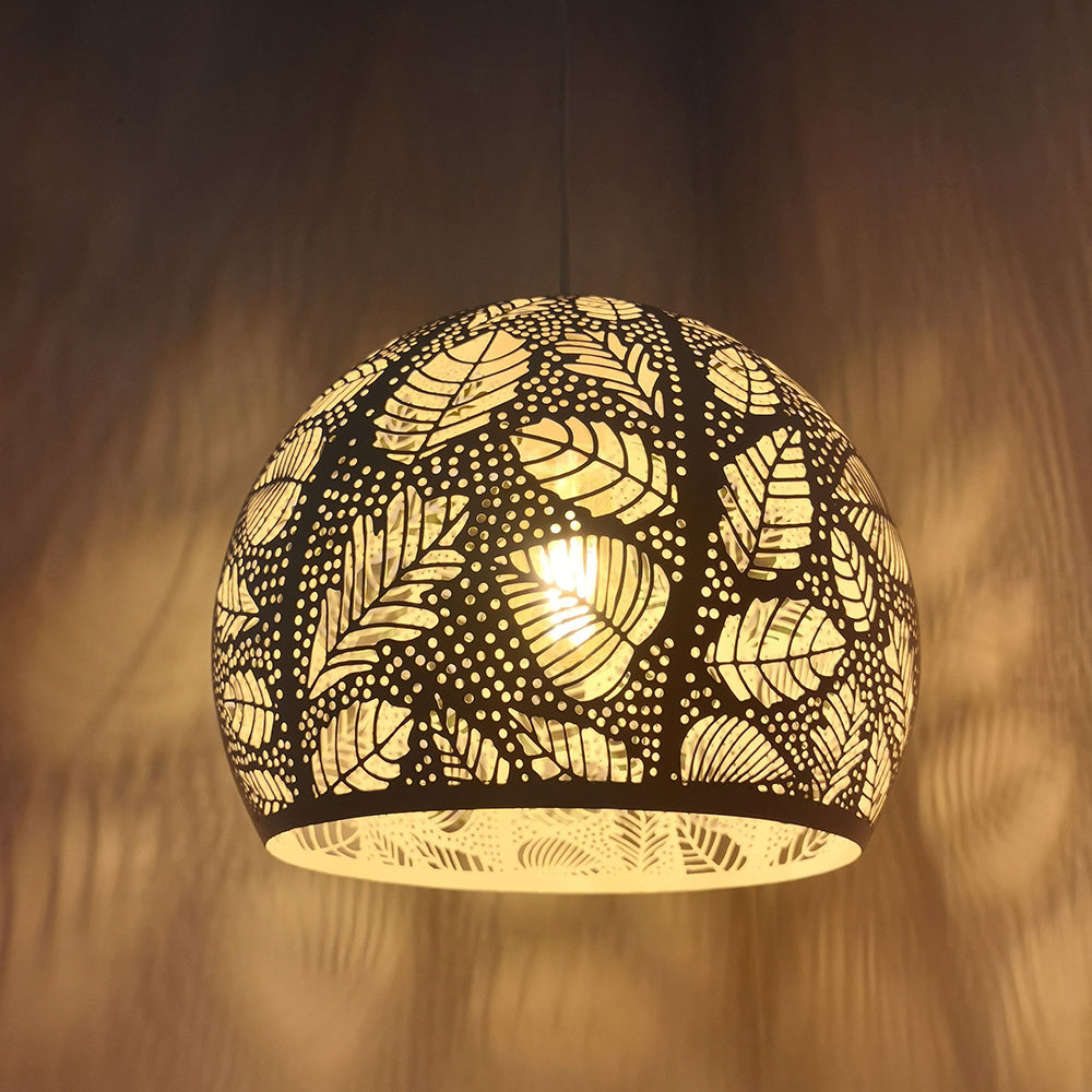 Bohemian Embossed Dome Shape Pendant White - BOTANICA01