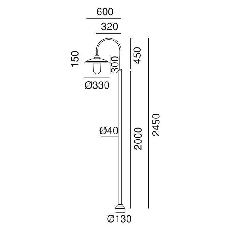 Barchessa Large Curve Pole Light With White Glass IP44 - 301.D7.ORB