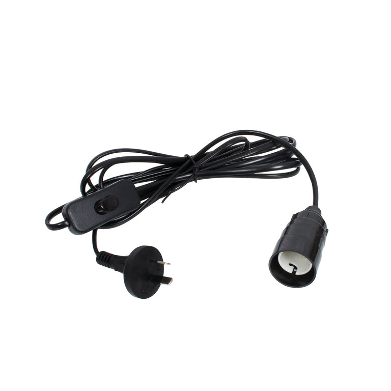 Flex & Plug 2 Core With Inline Switch & B22 Lampholder Black - OL2B22BK