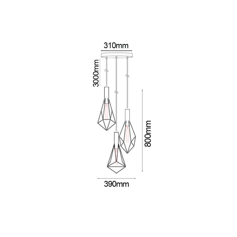 Diamond Iron Cage 3 Light Pendant Black - Blackband2x3