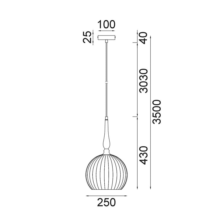 Caliz Large Interior Frosted Wine Glass Ribbed Pendant Brass - CALIZ1