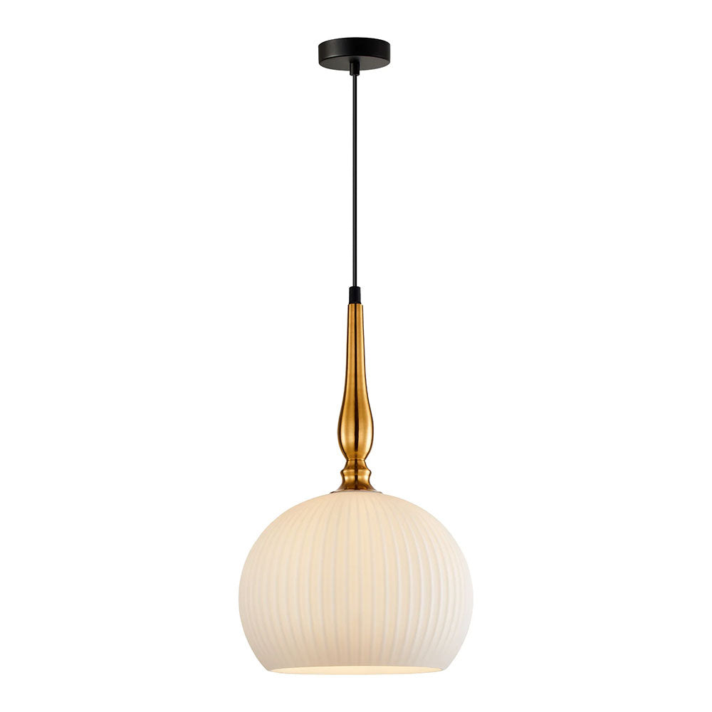Caliz Large Interior Frosted Wine Glass Ribbed Pendant Brass - CALIZ1