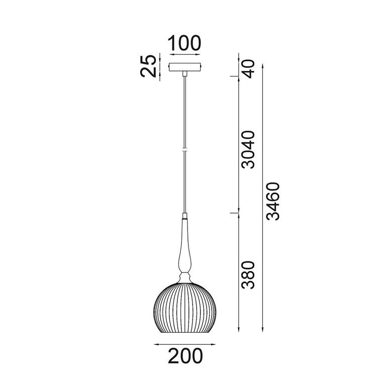Caliz Small Interior Frosted Wine Glass Ribbed Pendant Black - CALIZ4