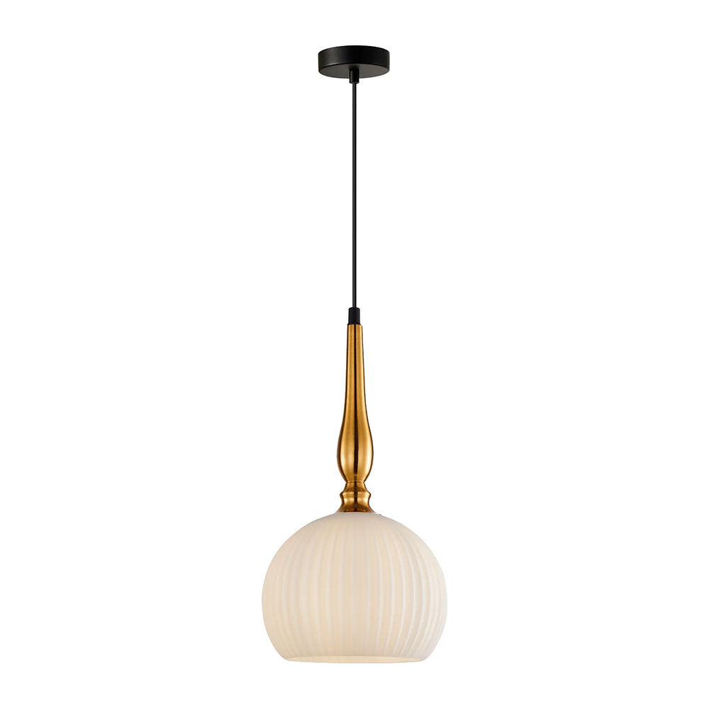 Caliz Small Interior Frosted Wine Glass Ribbed Pendant Brass - CALIZ2