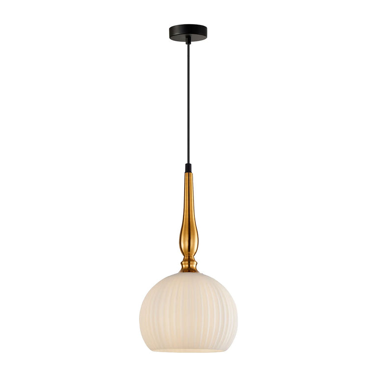 Caliz Small Interior Frosted Wine Glass Ribbed Pendant Brass - CALIZ2