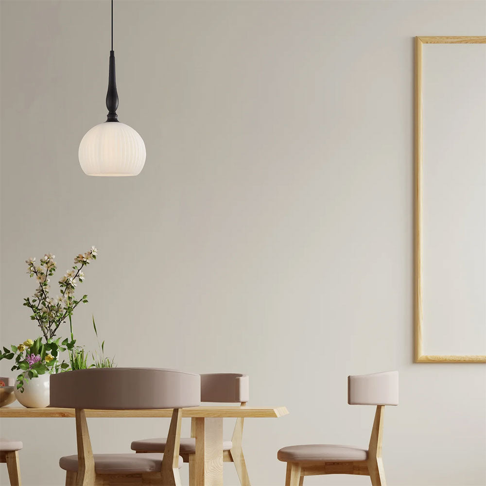 Caliz Large Interior Frosted Wine Glass Ribbed Pendant Black - CALIZ3