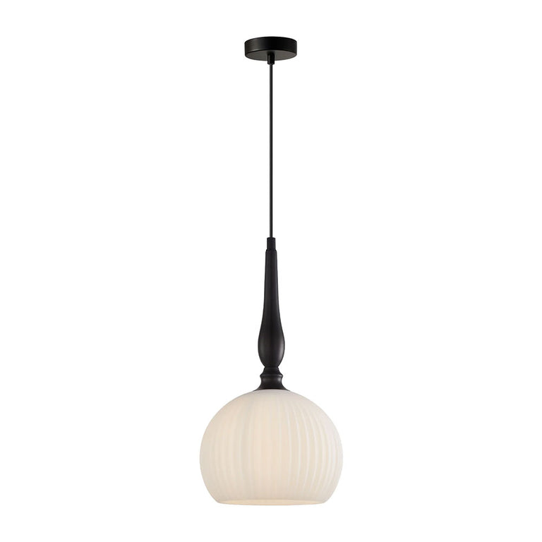 Caliz Small Interior Frosted Wine Glass Ribbed Pendant Black - CALIZ4
