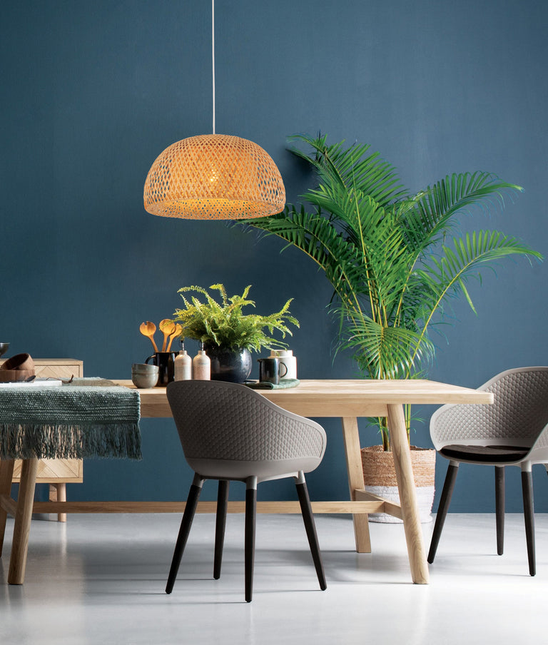 Interior Dome Large Natural Bamboo Finish Pendant - CANASTA2