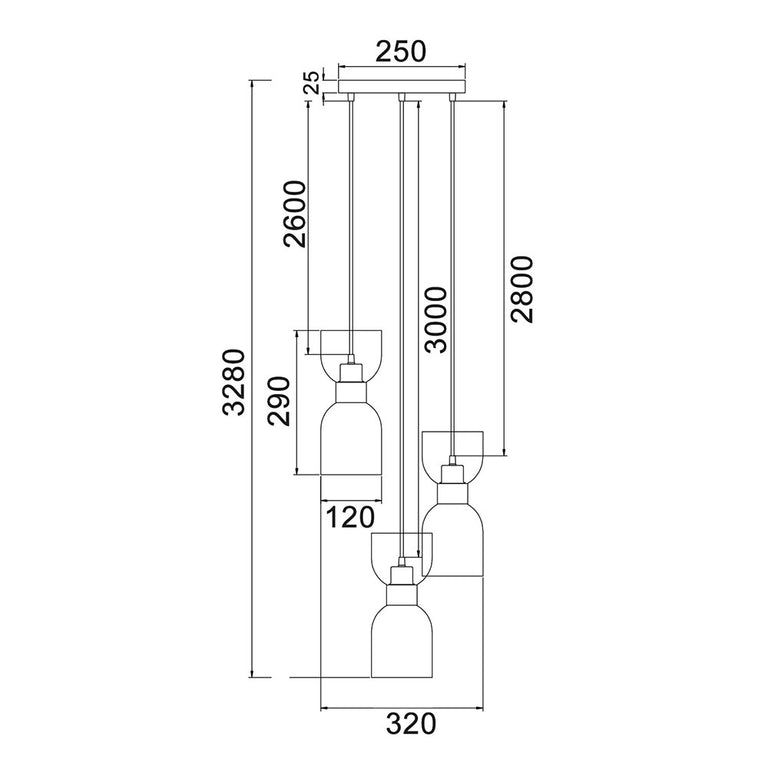 Clessidra Ellipse Glass 3 Light Pendant Brass - CLESSIDRA2X3R