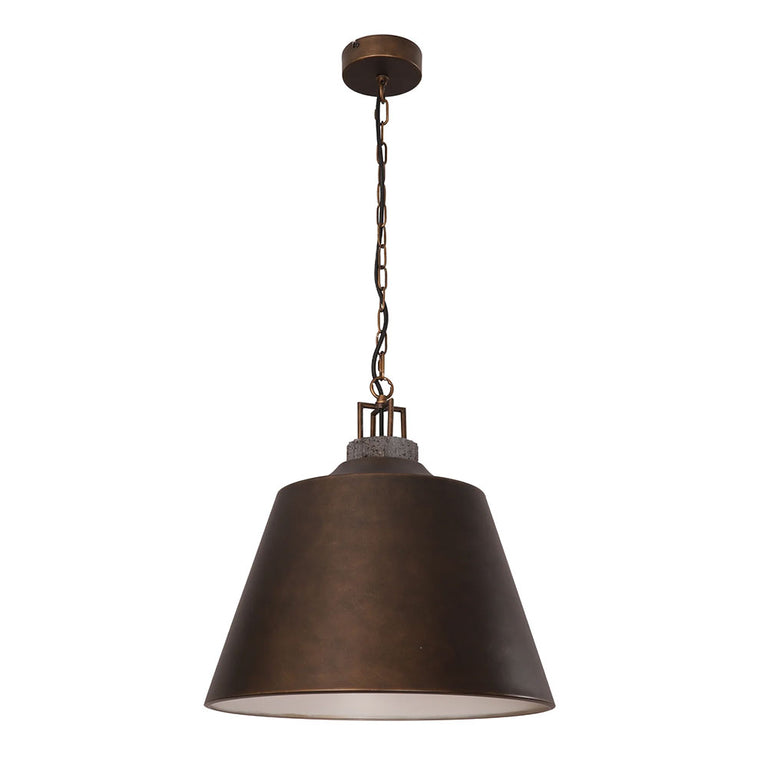Cloche Interior Metal Shade with Travertine Highlight Bell Shape Pendant Antique Brass - CLOCHE3