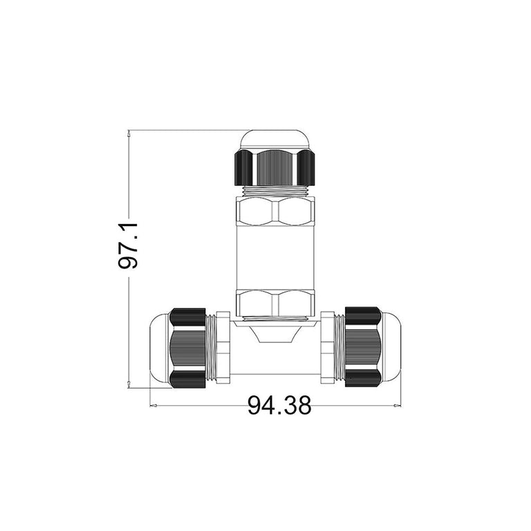 Waterproof 3 Way T Shape Connector IP68 - CONN006