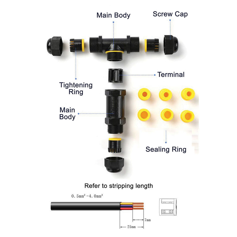 Waterproof 3 Way T Shape Connector IP68 - CONN006