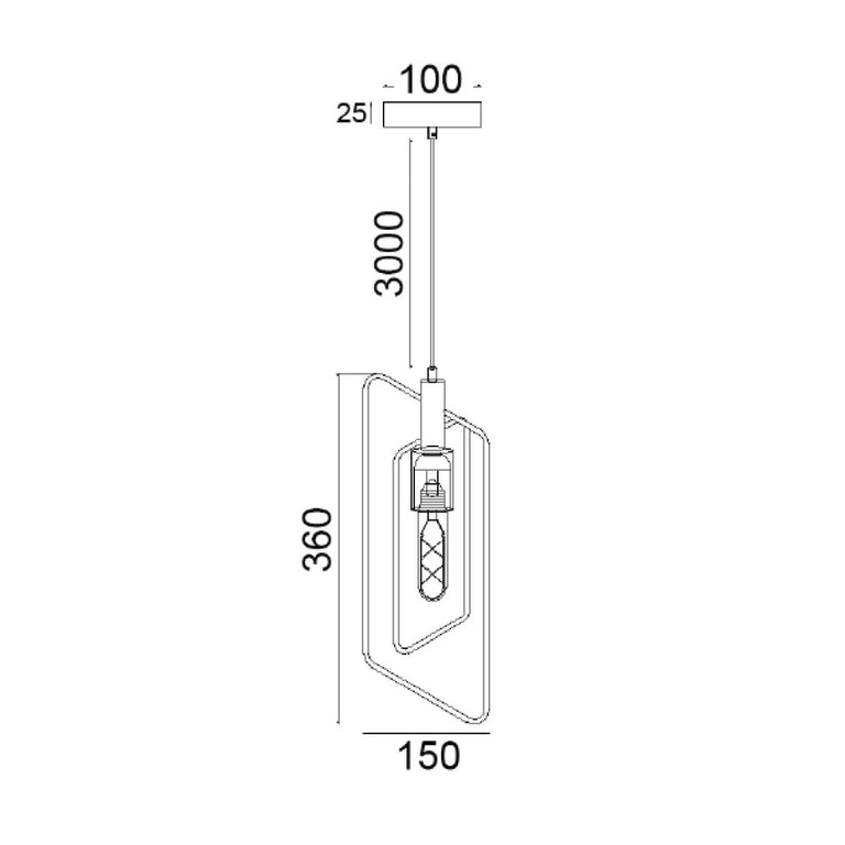 Contour Rectangular 1 Light Pendant Black / Antique Brass - CONTOUR2