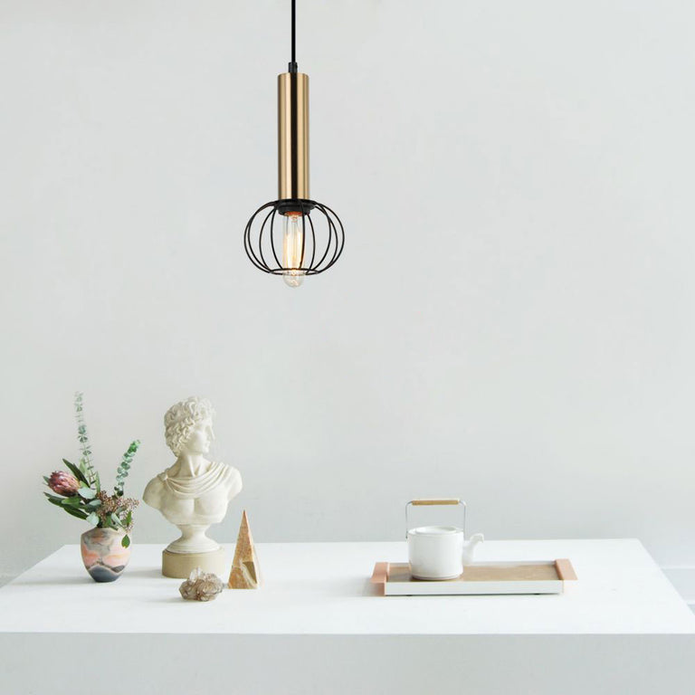 Corazon 1 Light Round Pendant Antique Brass / Matt Black - CORAZON2