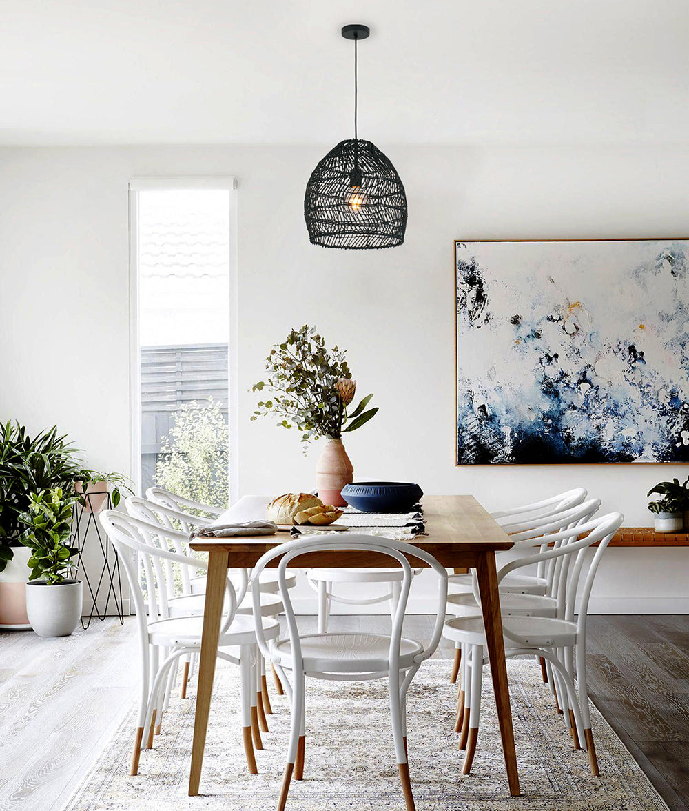 Ellipse Shape Rattan Pendant Matt Black - COUP1