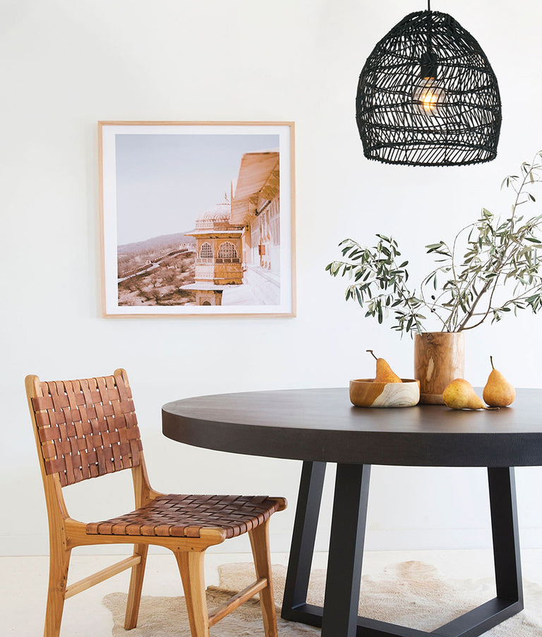 Ellipse Shape Rattan Pendant Matt Black - COUP1