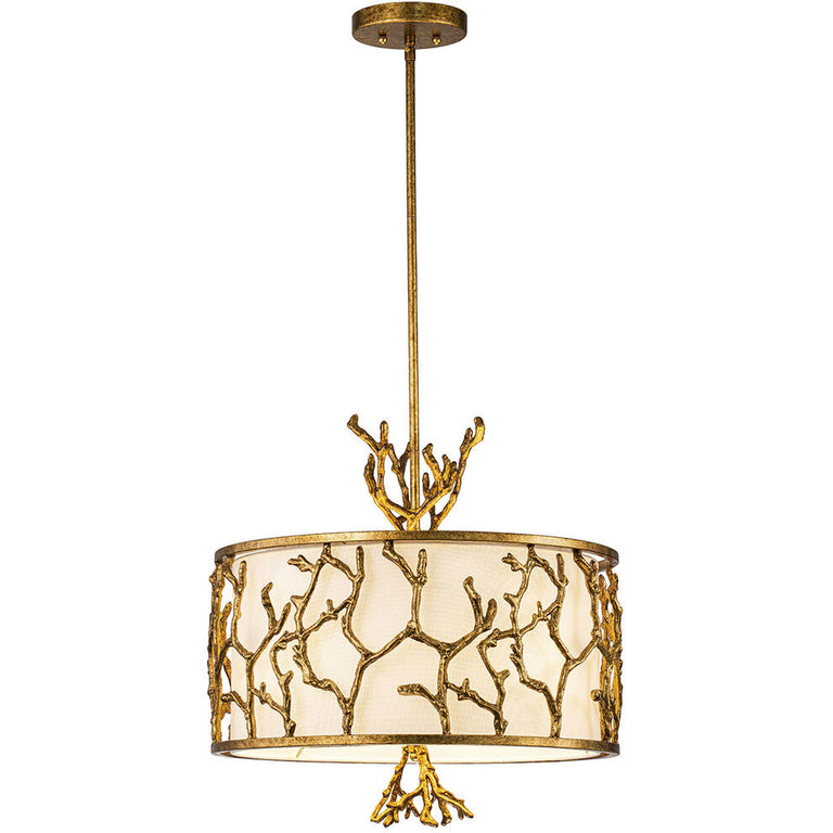 Coralie 3 Light Pendant Brass With Fabric Cylinder Shade