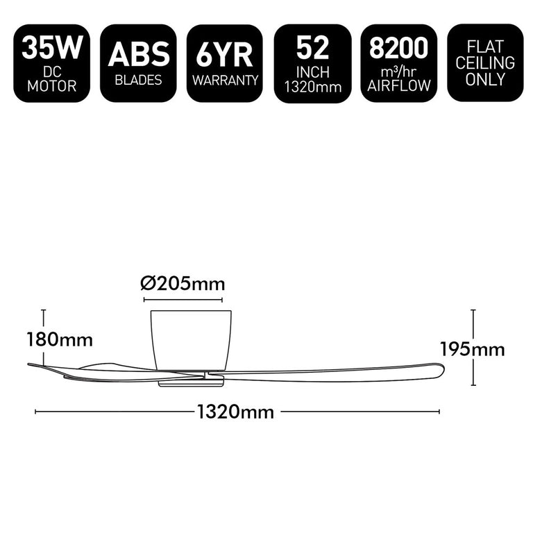 Costa 3-Blade 52" White Low Profile DC Ceiling Fan - 22945/05