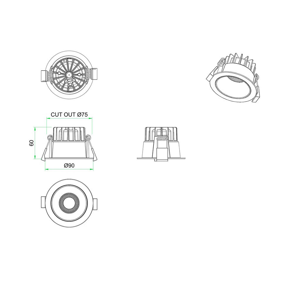 Recessed 10W Dimmable LED Downlight Silver + White / Tri-Colour - DL9455BC+WH