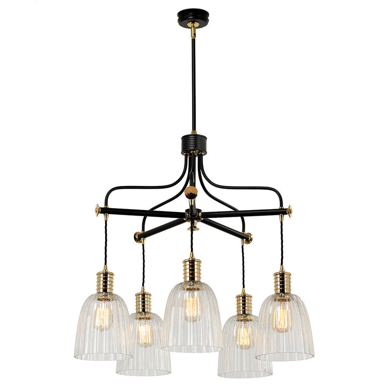 Douille 5 Light Chandelier Black / Polished Brass - DOUILLE5-BPB