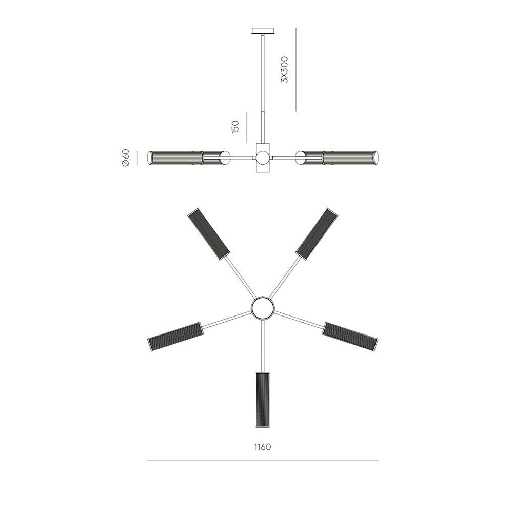 Ison LED 5 Light Pendant Matt Black - ARO.C1298/5/NEG