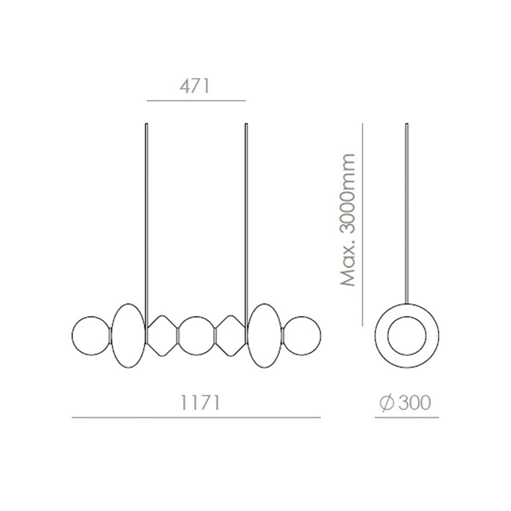 Mapi 3 Light LED Linear Pendant Matt Black / Clear - ARO.C1235/CLR
