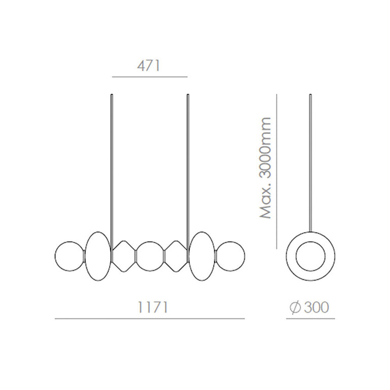 Mapi 3 Light LED Linear Pendant Matt Black / Clear - ARO.C1235/CLR