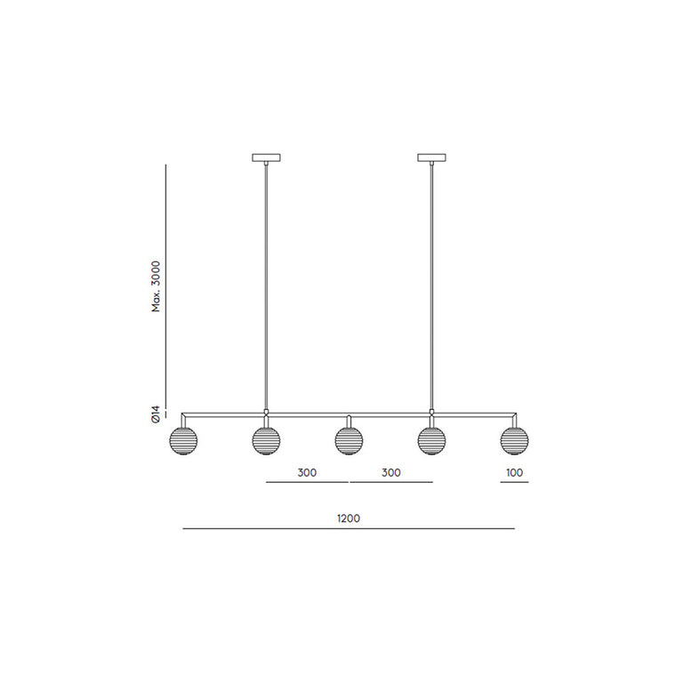 Doul 5 Light LED Linear Pendant Matt Black - ARO.C1310/5/NEG