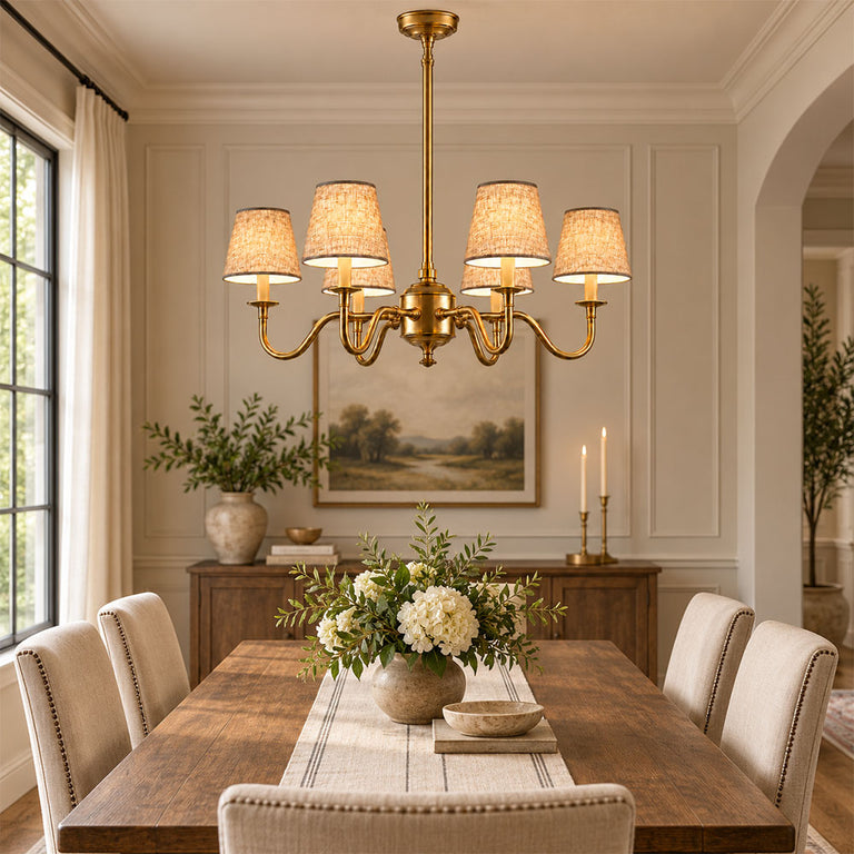 Prescot 6 Light Chandelier Antique Brass With Dark Natural Shade - ELPIM50727AB