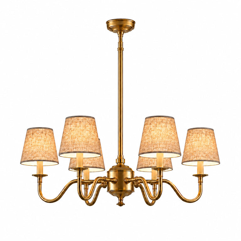 Prescot 6 Light Chandelier Antique Brass With Dark Natural Shade - ELPIM50727AB
