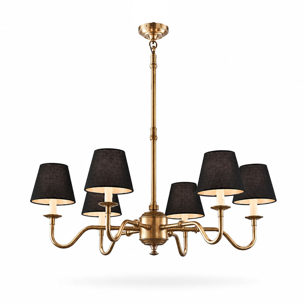 Prescot 6 Light Chandelier Antique Brass With Black Shade - ELPIM50727AB