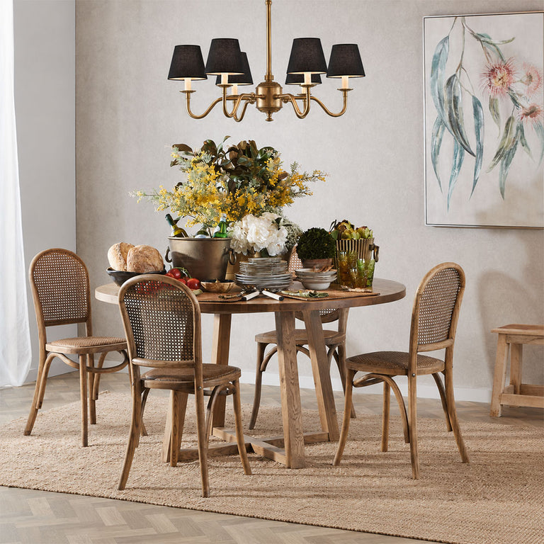 Prescot 6 Light Chandelier Antique Brass With Black Shade - ELPIM50727AB