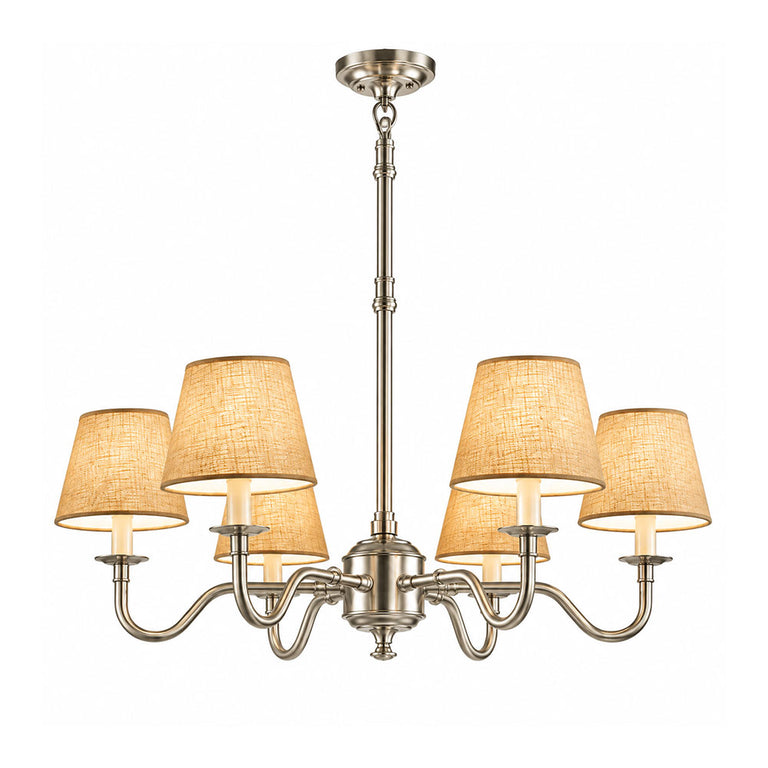 Prescot Chandelier Antique Silver With Light Natural Shades - ELPIM50727AS