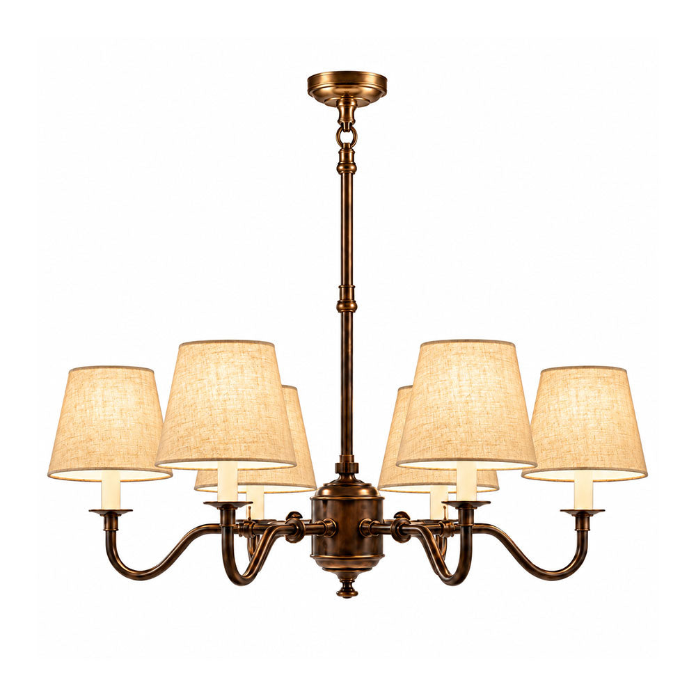 Prescot 6 Light Chandelier Dark Bronze With Light Natural Shade - ELPIM50727COP