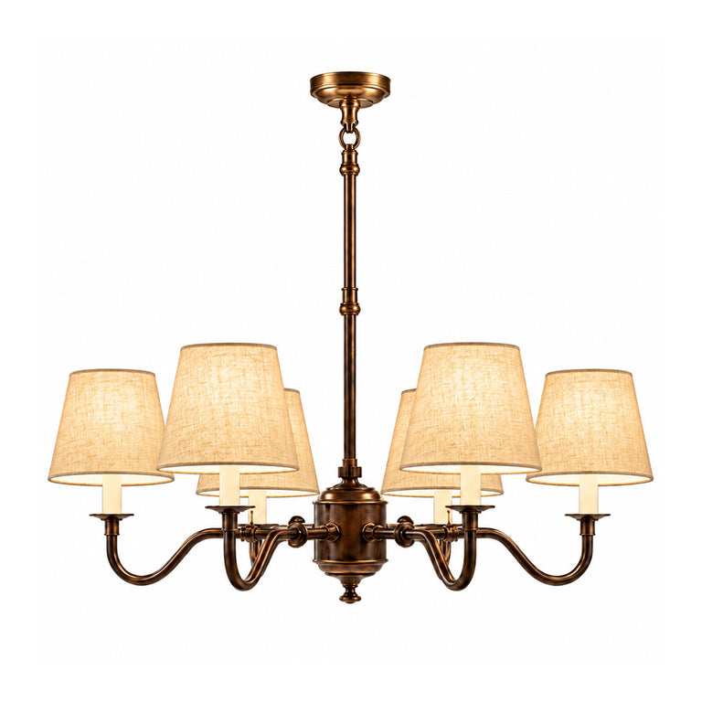 Prescot 6 Light Chandelier Dark Bronze With Light Natural Shade - ELPIM50727COP