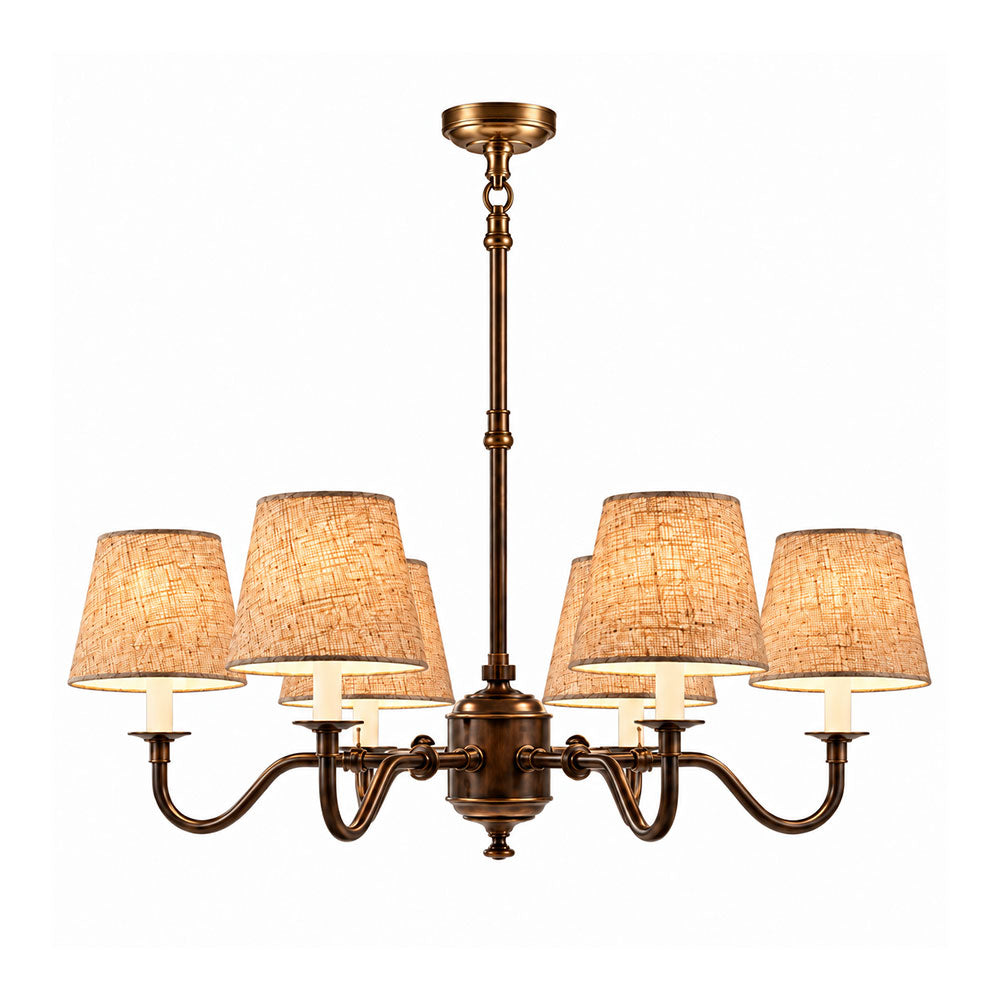 Prescot 6 Light Chandelier Dark Bronze With Dark Natural Shade - ELPIM50727COP