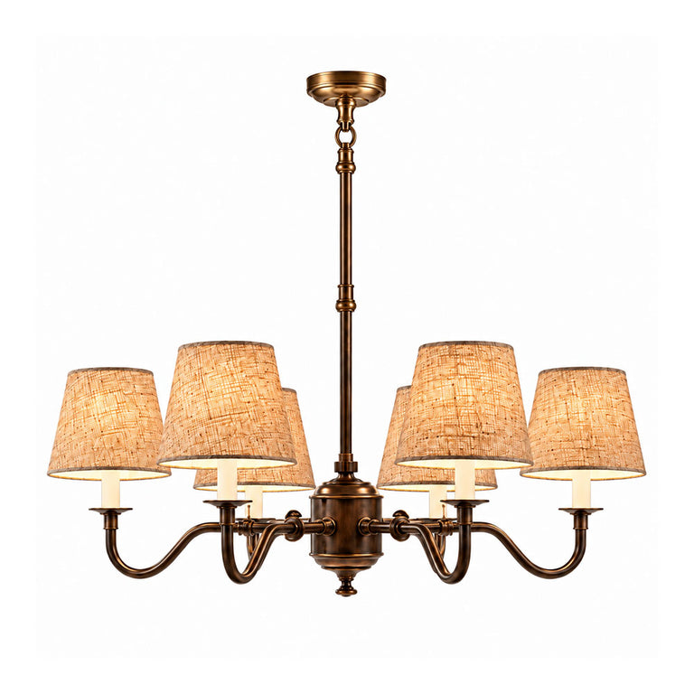 Prescot 6 Light Chandelier Dark Bronze With Dark Natural Shade - ELPIM50727COP