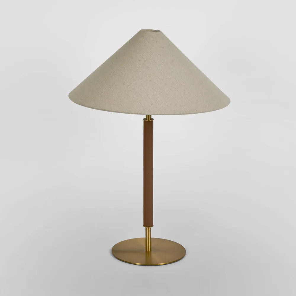 Huntley Leather & Antique Brass Table Lamp With Shade - ELUH230904