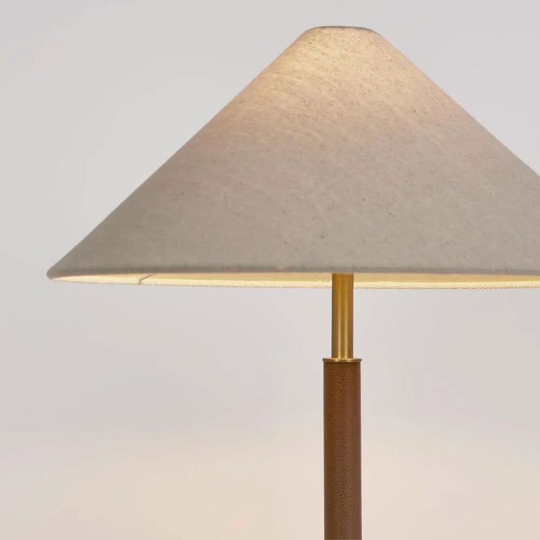 Huntley Leather & Antique Brass Table Lamp With Shade - ELUH230904