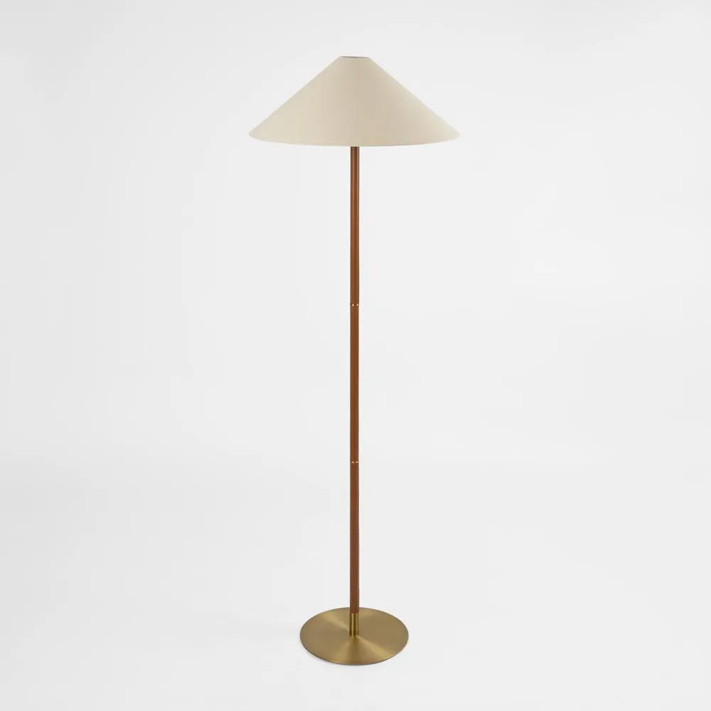 Huntley Leather & Antique Brass Floor Lamp With Shade - ELUH231287