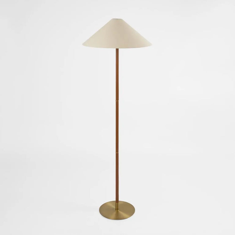 Huntley Leather & Antique Brass Floor Lamp With Shade - ELUH231287