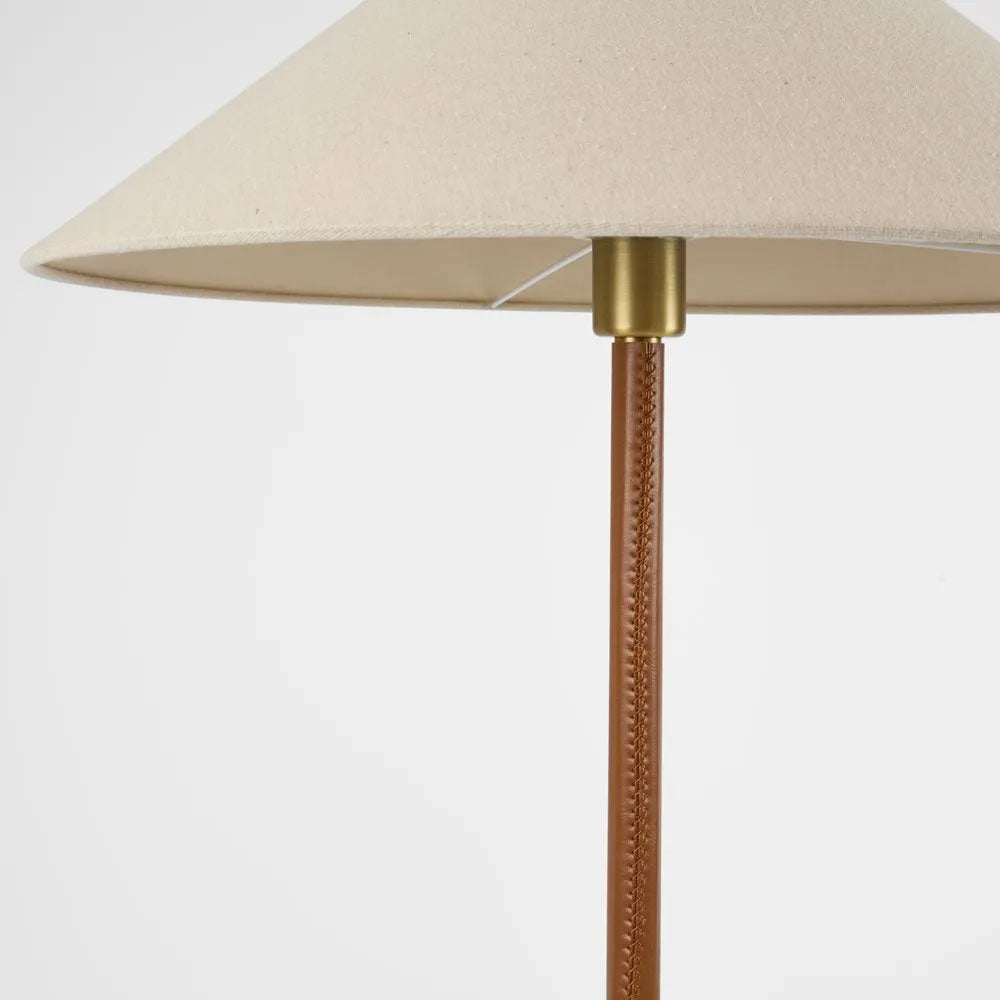 Huntley Leather & Antique Brass Floor Lamp With Shade - ELUH231287