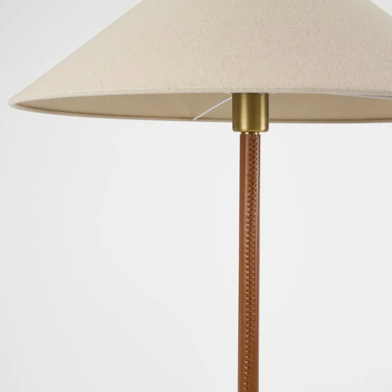 Huntley Leather & Antique Brass Floor Lamp With Shade - ELUH231287