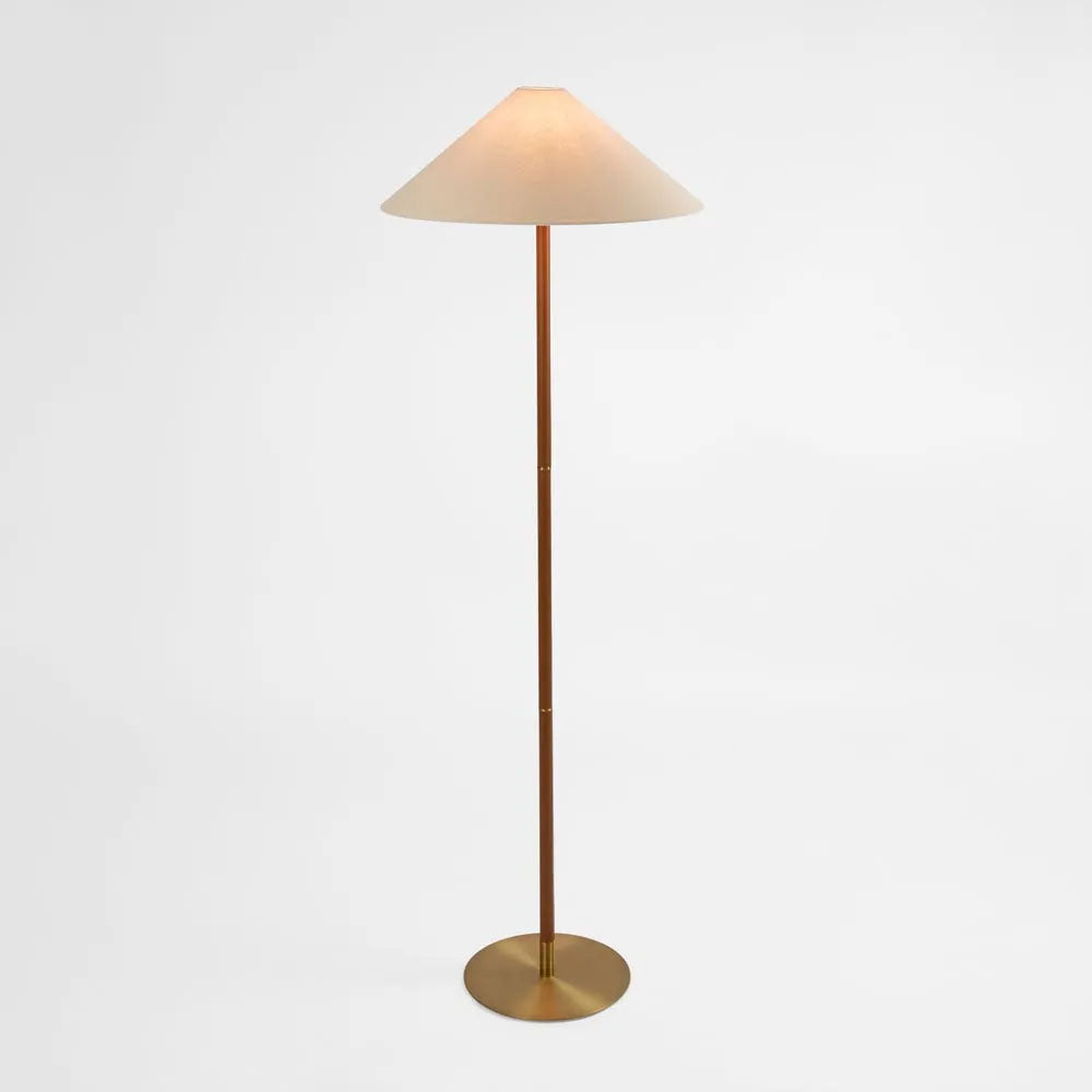 Huntley Leather & Antique Brass Floor Lamp With Shade - ELUH231287